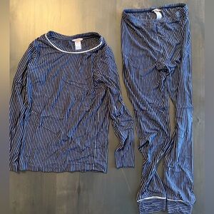 Eberjey Kids Printed TENCEL Modal Unisex Long PJ Set Size 10 in Navy Duo Stripe